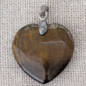 Heart-Shaped Tigers Eye Pendant, Bail Marked 18KGP